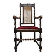 Barley Twist Antique Armchair with Cane and Velvet