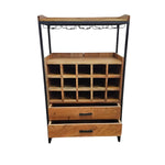 Industrial Solid Timber and Iron Freestanding Bar Cabinet with Wine Rack