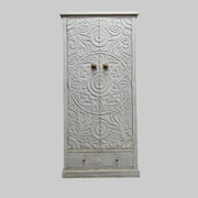 Hand-Carved Mandala Wooden Cabinet in Distressed White