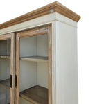 French Farmhouse Distressed White and Natural Timber Glass Display Dresser Cabinet