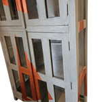 Distressed Grey Wooden Kitchen Cabinet with Geometric Graphic Pattern