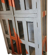 Distressed Grey Wooden Kitchen Cabinet with Geometric Graphic Pattern