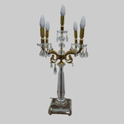 Ornate Crystal and Gold Five Light Candelabra Table Lamp