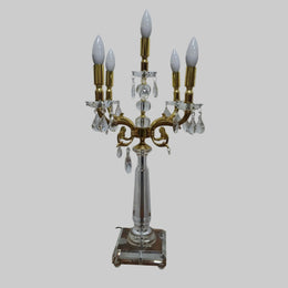 Ornate Crystal and Gold Five Light Candelabra Table Lamp