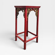 Antique Red Lacquer Horseshoe Armchairs and Tea Table Set