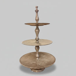 Gleaming Muted Brass Three Tier Serving Display Stand