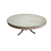 Vintage Rustic Round Pedestal Dining Table with Glass Top