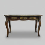 Vintage Brass-Inlay Wooden Console Table