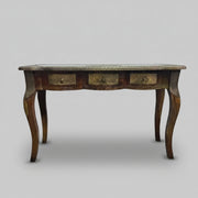 Vintage Brass-Inlay Wooden Console Table