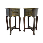 Vintage Style Brass Embossed Two Drawer Tall Side Table