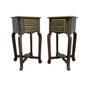 Vintage Style Brass Embossed Two Drawer Tall Side Table