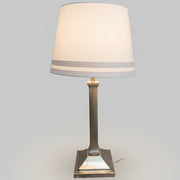 Sleek Brushed Steel Column Table Lamp with Striped Fabric Shade
