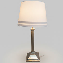 Sleek Brushed Steel Column Table Lamp with Striped Fabric Shade