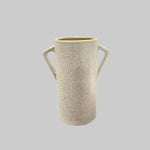 Speckled Off White Ceramic Twin Handled Cylinder Amphora Vase