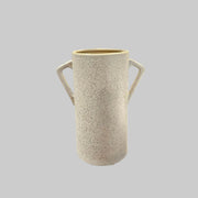 Speckled Off White Ceramic Twin Handled Cylinder Amphora Vase