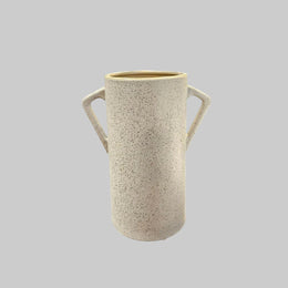 Speckled Off White Ceramic Twin Handled Cylinder Amphora Vase