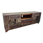 Heritage Reclaimed Wood Intricately Carved Patchwork TV Console