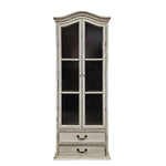 French Provincial Shabby Chic Distressed White Display Cabinet