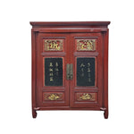 Antique Red Lacquer Chinese Sideboard with Gilded Relief