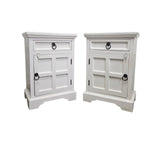 Rustic Farmhouse White Wooden Bedside Nightstand Cabinet