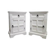 Rustic Farmhouse White Wooden Bedside Nightstand Cabinet