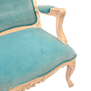 Refined French Provincial Style Sky Blue Velvet Carved Armchair