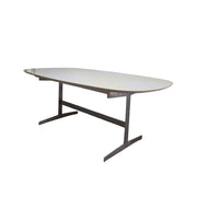 Extendable White Dining Table with Silver Metal Base
