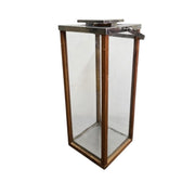 Tall Industrial Metal Wood and Glass Storm Lantern Candle Holder