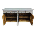 Handcrafted Distressed Grey Carved Floral Solid Wood Sideboard