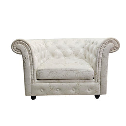 Regal White Speckled Chesterfield Armchair with Roll Arms