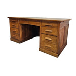 Mid-Century Double Pedestal Solid Oak Executive Desk