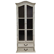 French Provincial Shabby Chic Distressed White Display Cabinet