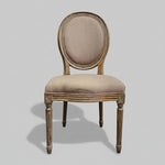 Refined Louis XVI Style Natural Wood Oval Back Upholstered Dining Chair
