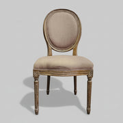 Refined Louis XVI Style Natural Wood Oval Back Upholstered Dining Chair