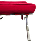 Mid-Century Red Fabric Barcelona Style Chair and Ottoman