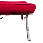 Mid-Century Red Fabric Barcelona Style Chair and Ottoman