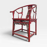 Antique Red Lacquer Horseshoe Armchairs and Tea Table Set