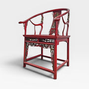 Antique Red Lacquer Horseshoe Armchairs and Tea Table Set