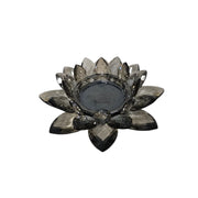 Faceted Smoked Brown Glass Lotus Flower Tealight Candle Holder