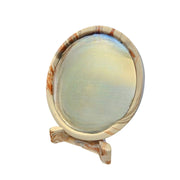 Sculptural Swirling Marble Round Tabletop Mirror with Matching Stand