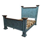 Distressed Teal Wooden King-Sized Bed Frame