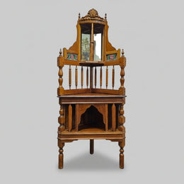 Exquisite Victorian Style Mirrored Carved Timber Corner Display Shelf