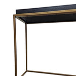 Marina Home Industrial Brass Frame and Black Faux Leather Tray Console Table