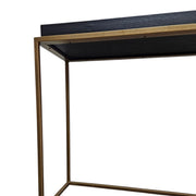 Marina Home Industrial Brass Frame and Black Faux Leather Tray Console Table