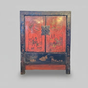 Antique Chinese Red Lacquer Hand Painted Small Side Cabinet