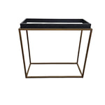 Marina Home Industrial Brass Frame and Black Faux Leather Tray Console Table