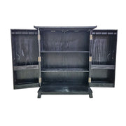Traditional Black Chinese Wooden Bar Cabinet with Brass Medallion