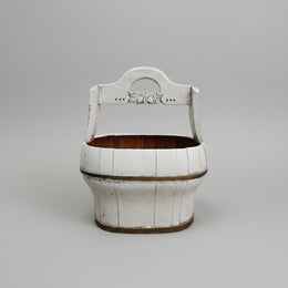 Rustic Shabby Chic Distressed White Wooden Barrel Basket