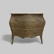 French Style Bombe Marble Top Textural 3 Drawer Commode