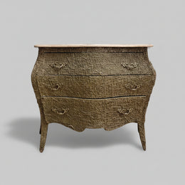 French Style Bombe Marble Top Textural 3 Drawer Commode